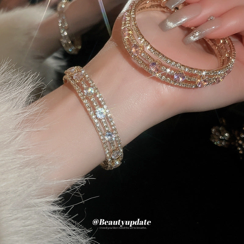Wholesale Zircon Diamond Inlaid Irregular Multi-layer Metal Bracelets