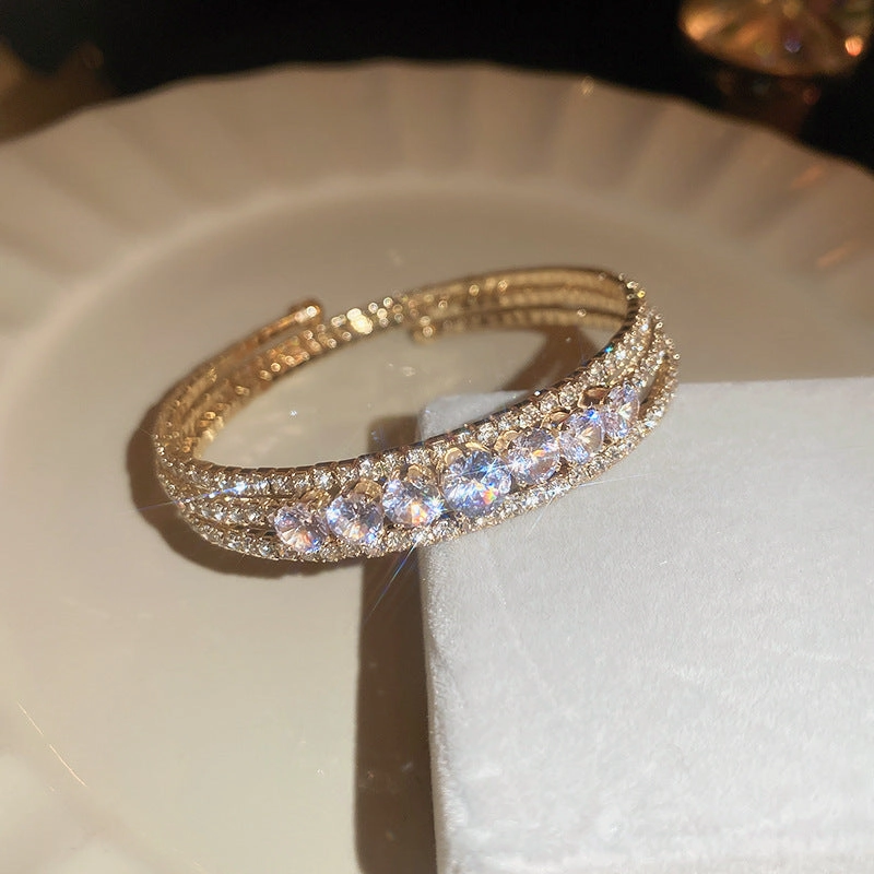 Wholesale Zircon Diamond Inlaid Irregular Multi-layer Metal Bracelets