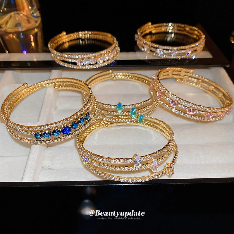 Wholesale Zircon Diamond Inlaid Irregular Multi-layer Metal Bracelets