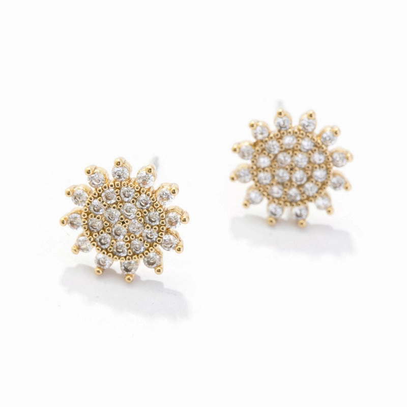 Wholesale Zircon Flash Diamond Sunflower Copper Ear Studs