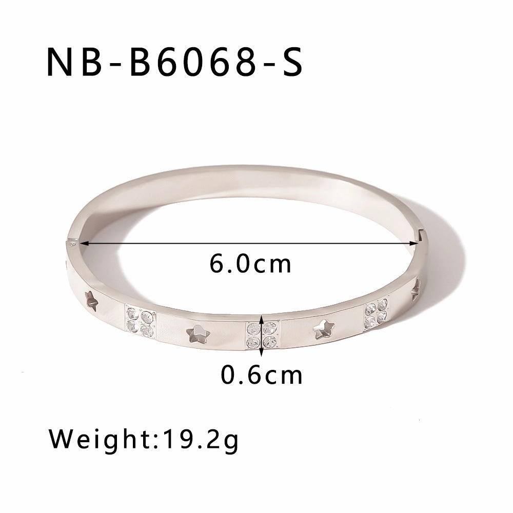 Wholesale Zircon Heart Quadrilateral Geometric White Zircon Green Zircon Titanium Steel Real Gold Electroplating Color-preserving Bracelet
