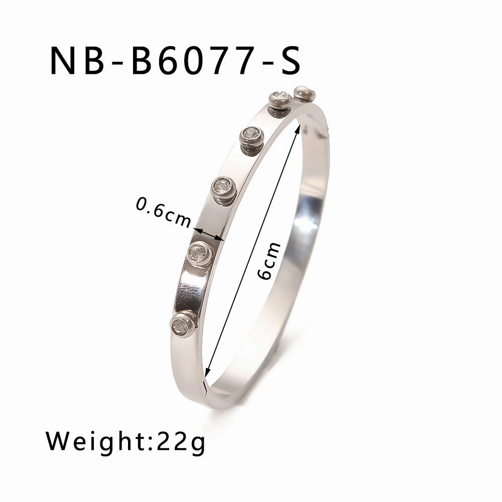 Wholesale Zircon Heart Quadrilateral Geometric White Zircon Green Zircon Titanium Steel Real Gold Electroplating Color-preserving Bracelet