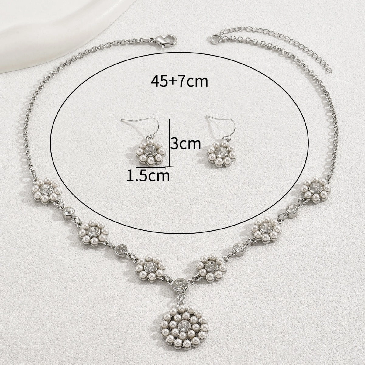 Wholesale Zircon Inlaid Pearl Flower Earring Earrings and Necklace Set