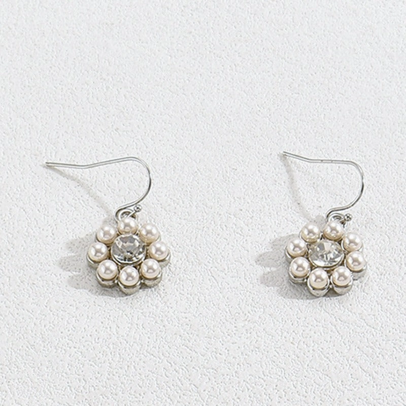Wholesale Zircon Inlaid Pearl Flower Earring Earrings and Necklace Set