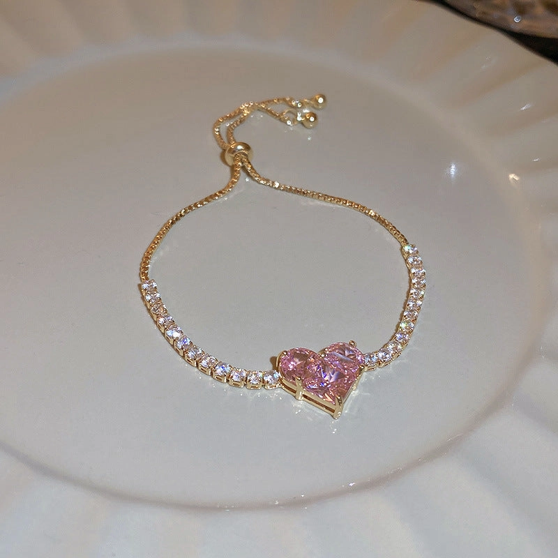 Wholesale Zircon Love Heart Adjustable Bracelet
