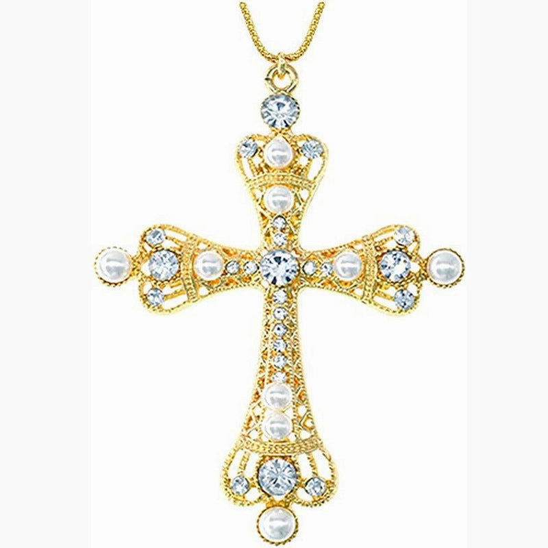 Wholesale Zircon Pearl Micro Inlay Cross Ladies Necklaces
