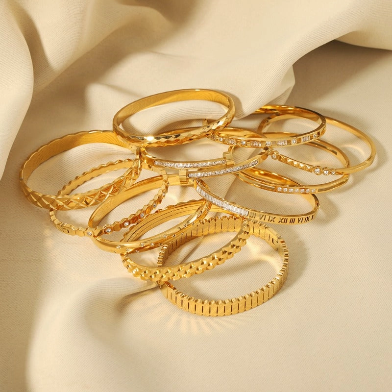 Wholesale Zircon Roman Numeral Diamond Five-pointed Star Stainless Steel Gold Plated Bracelet