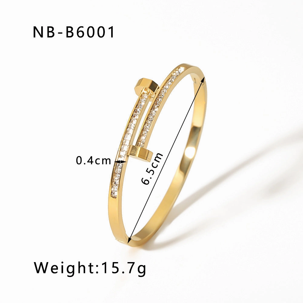 Wholesale Zircon Roman Numeral Diamond Five-pointed Star Stainless Steel Gold Plated Bracelet
