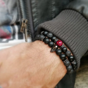 Wholesale Zircon Skull Volcanic Stone Beads Men's Bracelet