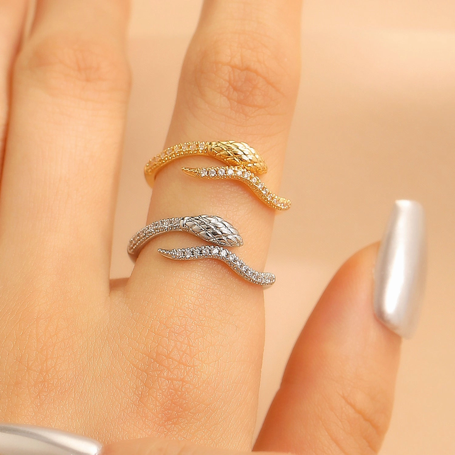 Wholesale zircon snake-shaped opening ring snake finger ring