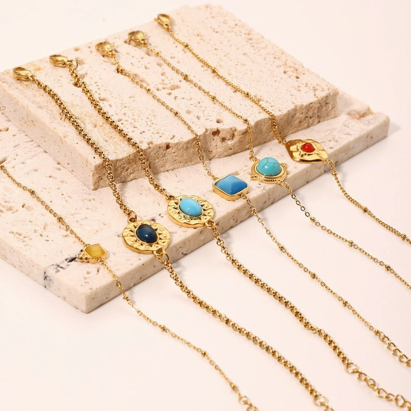 Wholesale Zircon Turquoise Square Pendant Non-fading Bracelet