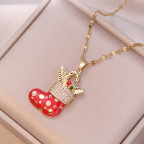 Wholesale Zirconia Christmas Red Socks Micro-Inlaid Oil Drop Clavicle Chain