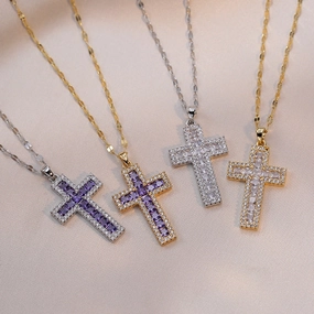 Wholesale Zirconia Cross Design Pendant Necklace