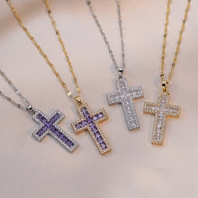 Wholesale Zirconia Cross Design Pendant Necklace