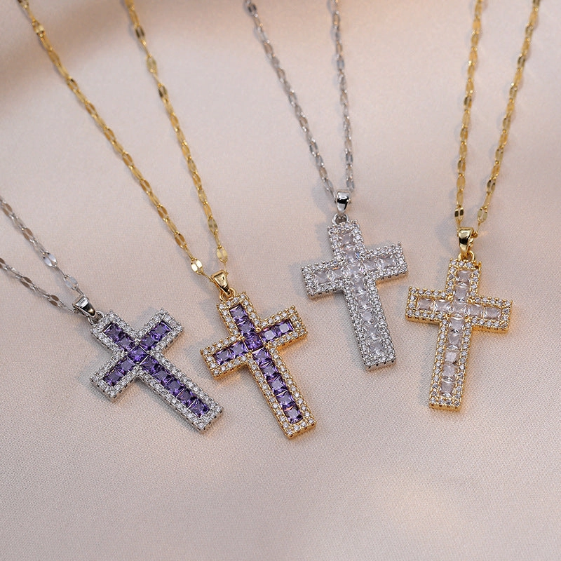 Wholesale Zirconia Cross Design Pendant Necklace