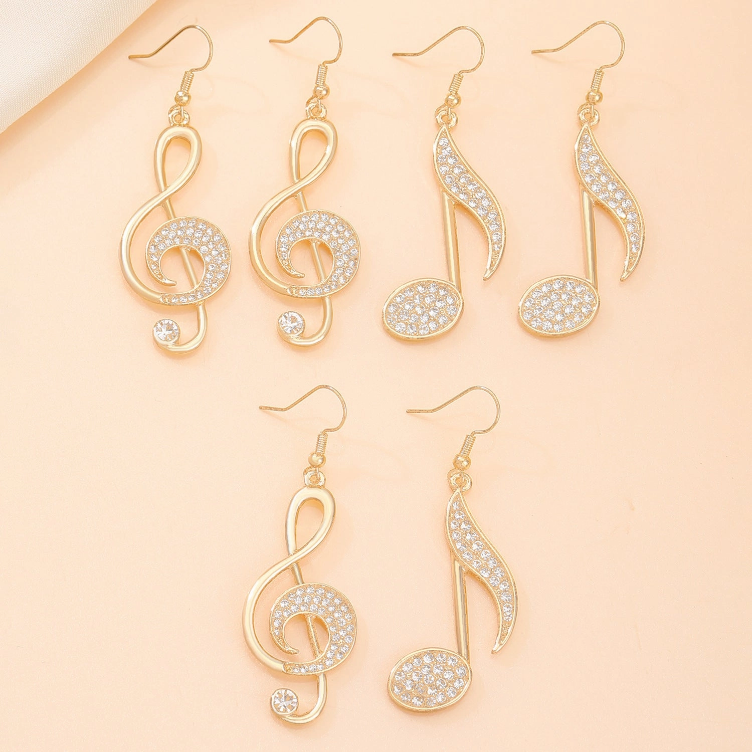 Wholesale Zirconia Musical Note Stud Earrings Asymmetrical