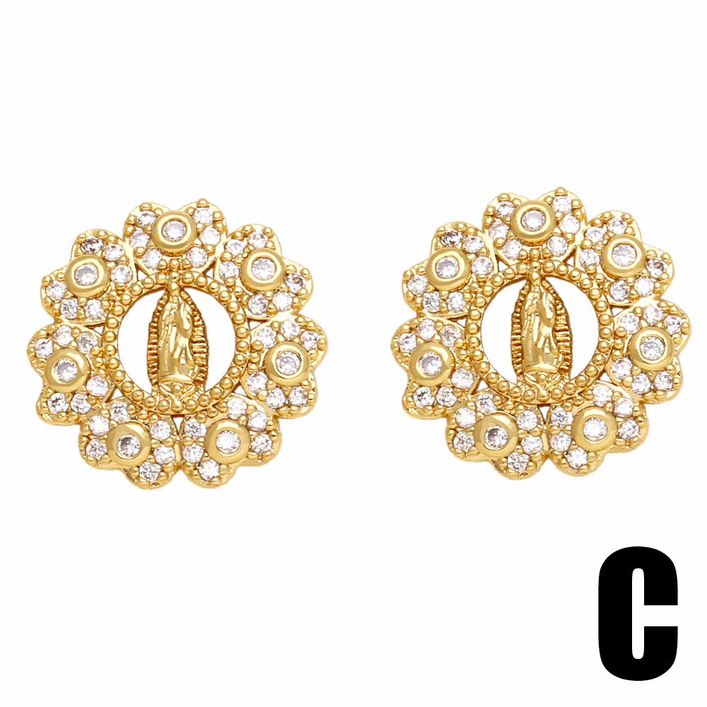 Wholesale Zirconia Virgin Mary Copper Ear Studs