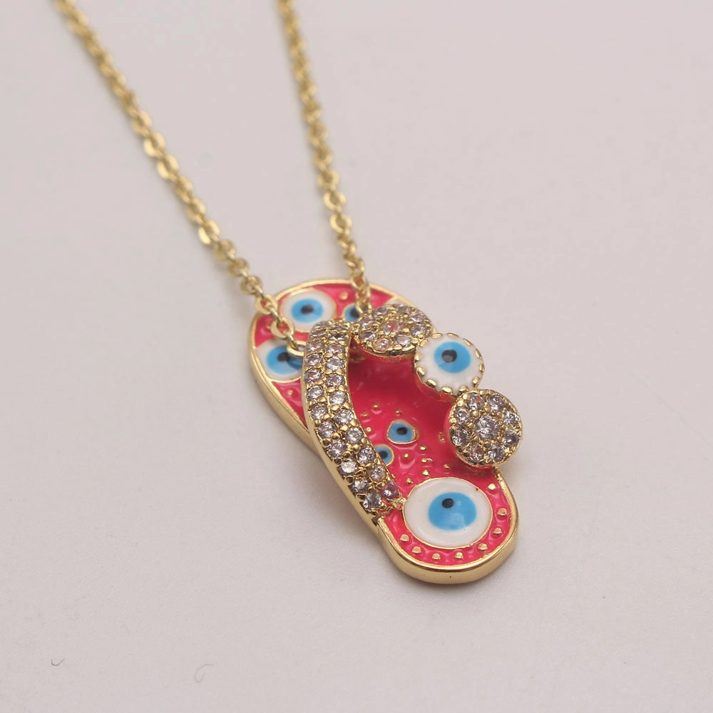 Wholesale Zirconium Oil Dripping Summer Slippers 18K Copper Plated Real Gold Necklace