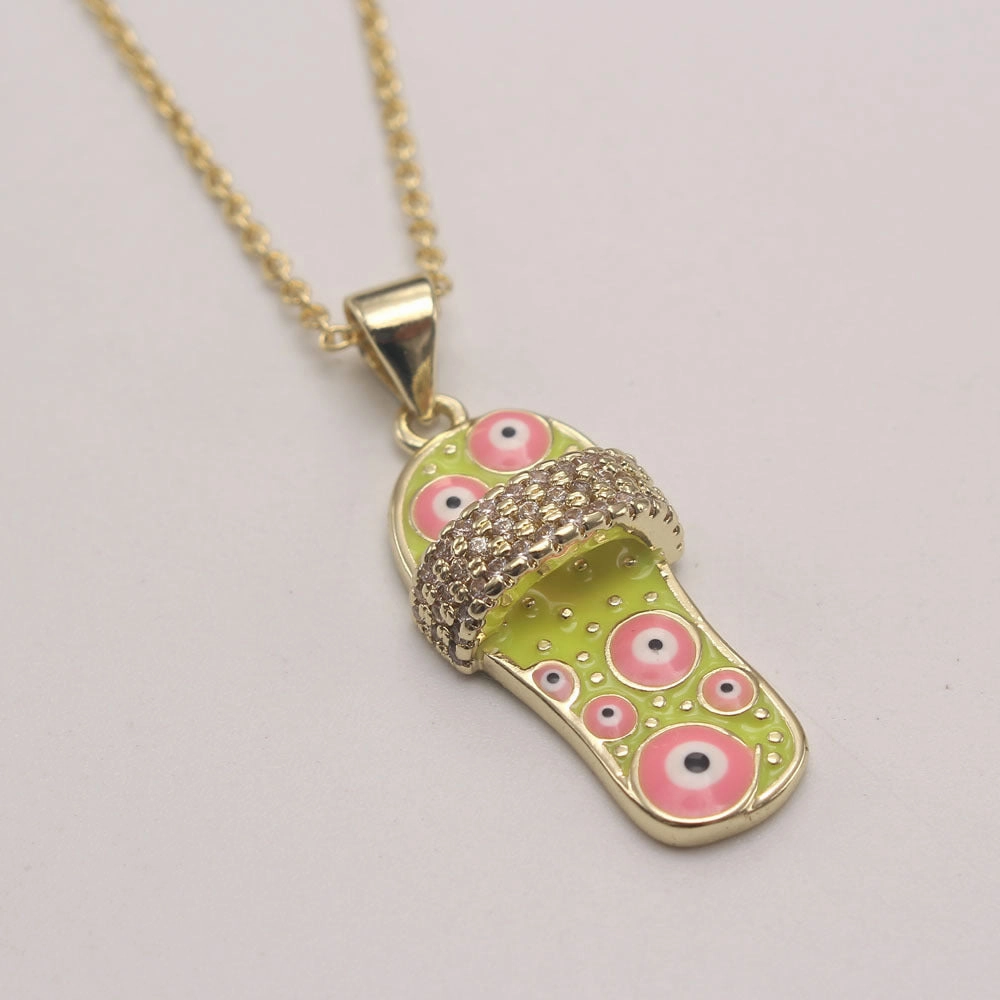 Wholesale Zirconium Oil Dripping Summer Slippers 18K Copper Plated Real Gold Necklace