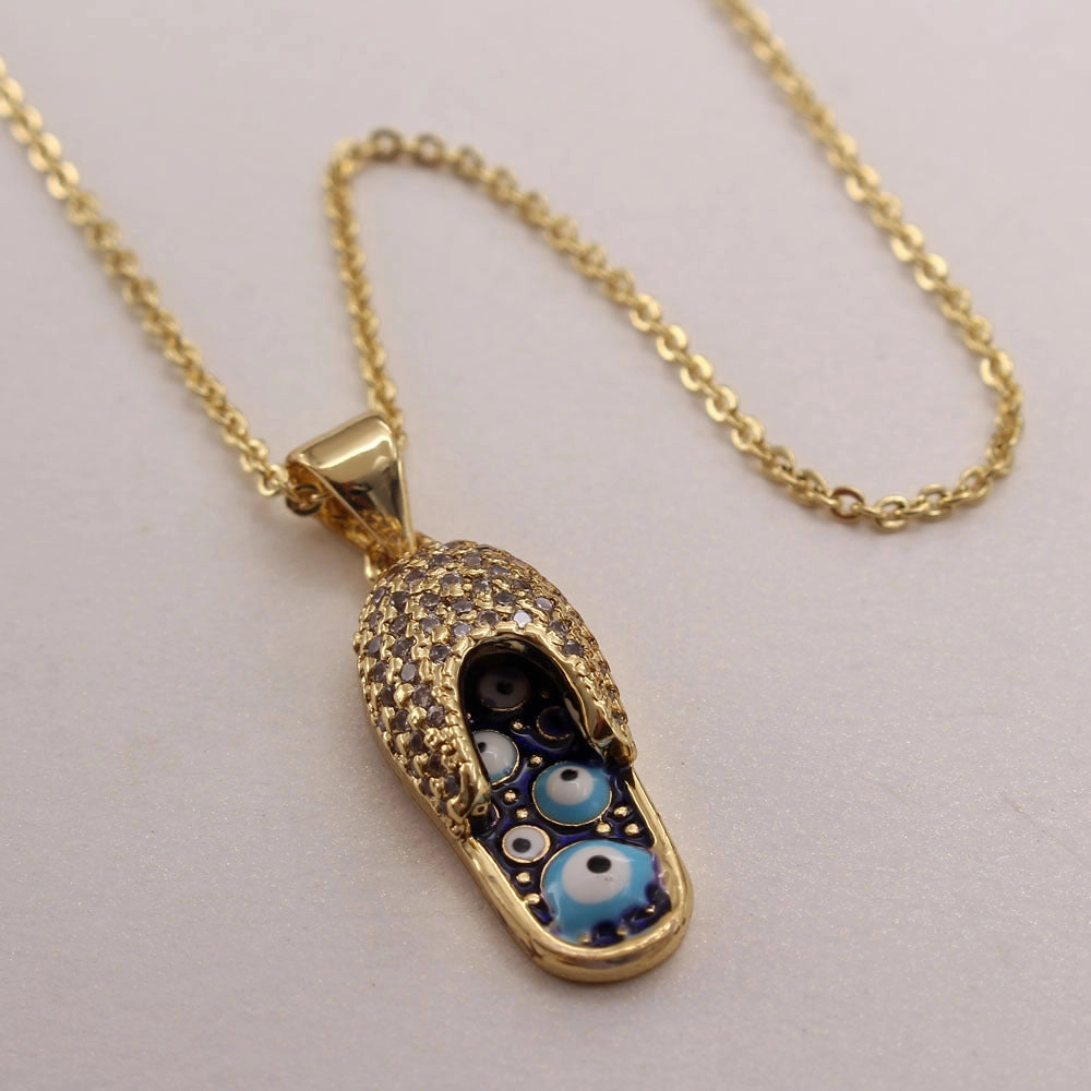 Wholesale Zirconium Oil Dripping Summer Slippers 18K Copper Plated Real Gold Necklace