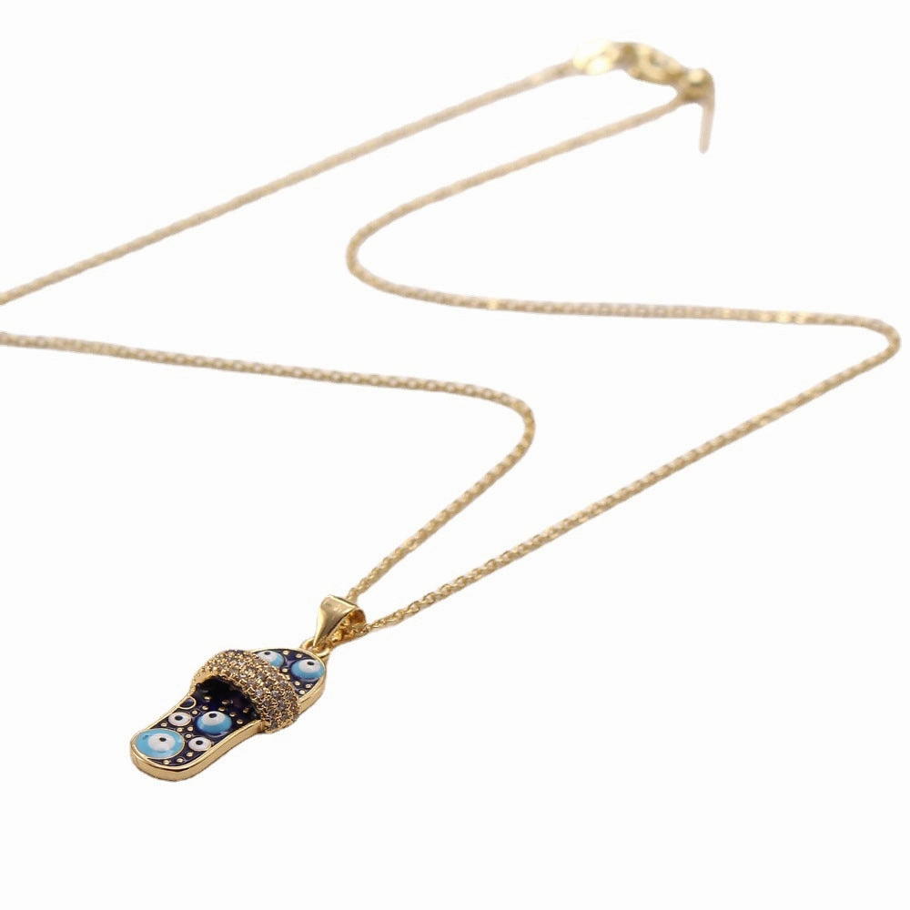 Wholesale Zirconium Oil Dripping Summer Slippers 18K Copper Plated Real Gold Necklace