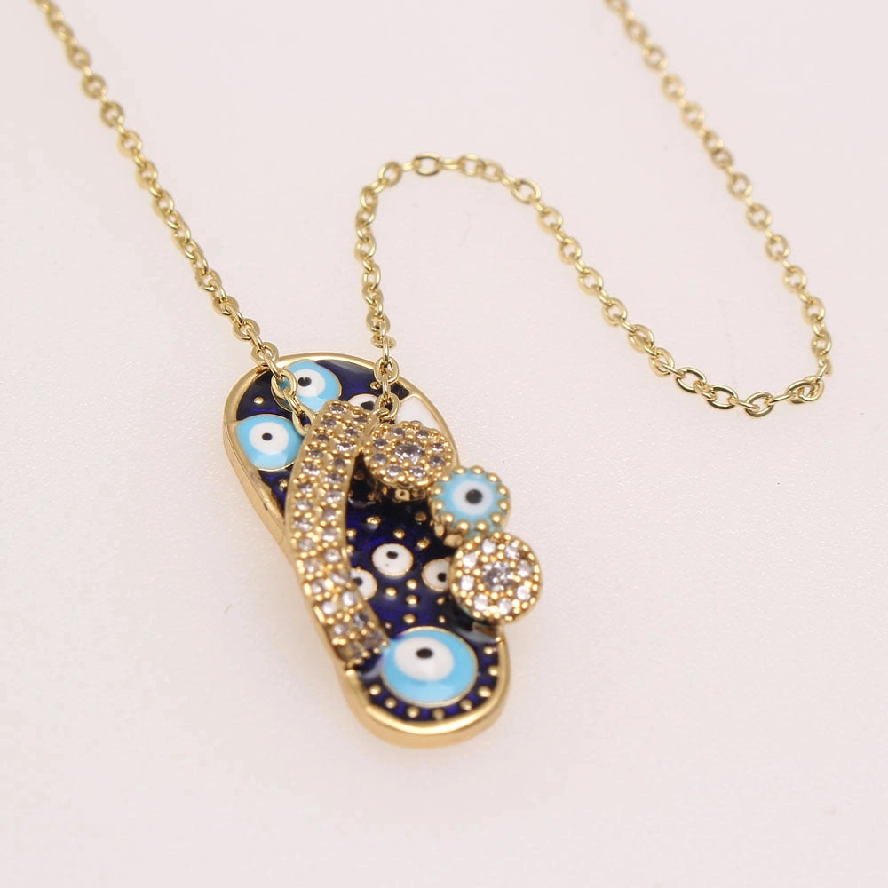 Wholesale Zirconium Oil Dripping Summer Slippers 18K Copper Plated Real Gold Necklace
