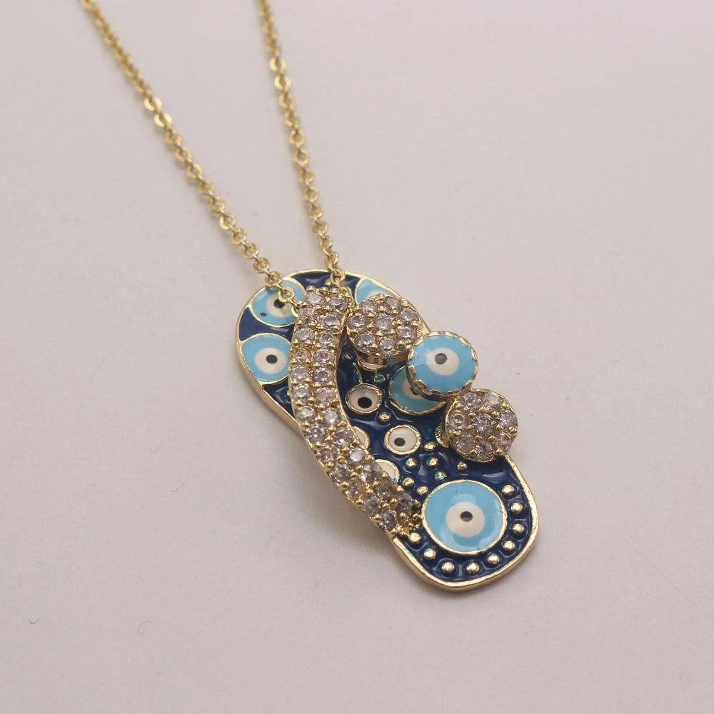 Wholesale Zirconium Oil Dripping Summer Slippers 18K Copper Plated Real Gold Necklace