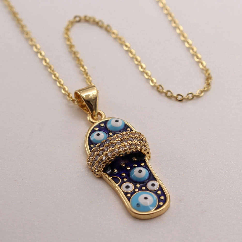 Wholesale Zirconium Oil Dripping Summer Slippers 18K Copper Plated Real Gold Necklace