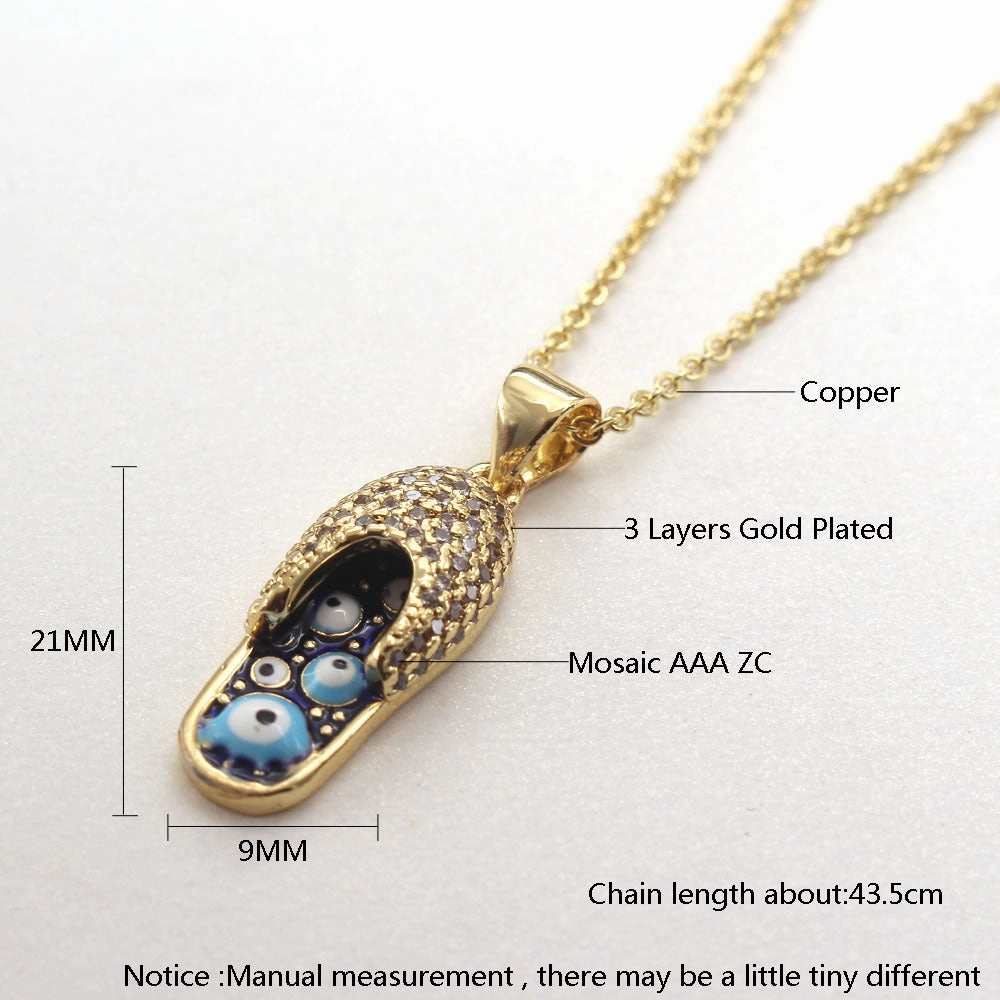 Wholesale Zirconium Oil Dripping Summer Slippers 18K Copper Plated Real Gold Necklace
