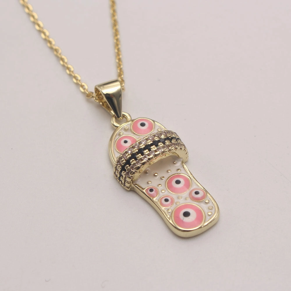 Wholesale Zirconium Oil Dripping Summer Slippers 18K Copper Plated Real Gold Necklace