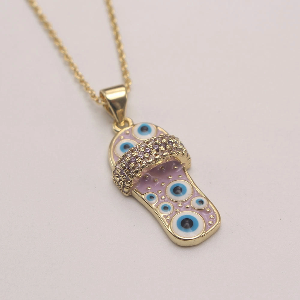 Wholesale Zirconium Oil Dripping Summer Slippers 18K Copper Plated Real Gold Necklace