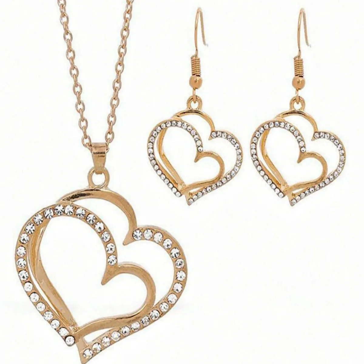 WholesaleLove Vintage Fashion Alloy Diamond Openwork Heart Pendant Necklace Earrings