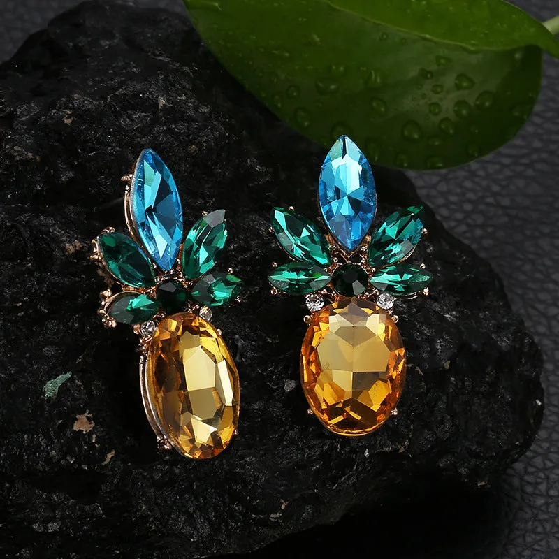 WholesaleNew Creative Trend Rhinestone Crystal Pineapple Stud Earrings Personalized Fruit Earrings